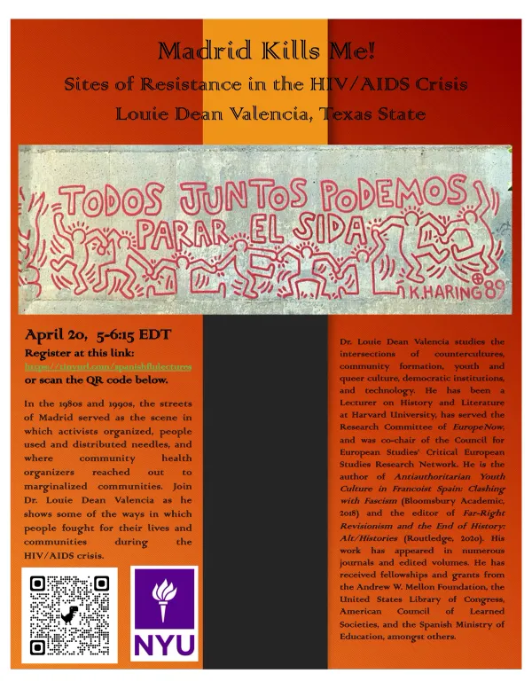 image from Spanish Flus Lecture Series | Madrid Kills Me!: Sites of Resistance During the HIV/AIDS Crisis | Louie Valencia-García, Texas State