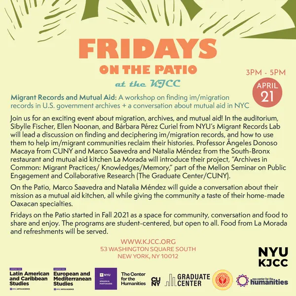 image from Fridays on the Patio | Migrant Records and Mutual Aid: A workshop on finding im/migration records in U.S. government archives + a conversation about mutual aid in NYC